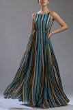 Blue Yellow Lines Long Frock