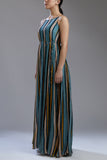 Blue Yellow Lines Long Frock