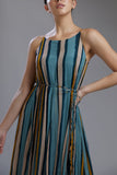 Blue Yellow Lines Long Frock