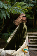 Green Fringy Cape Kaftan Velvet