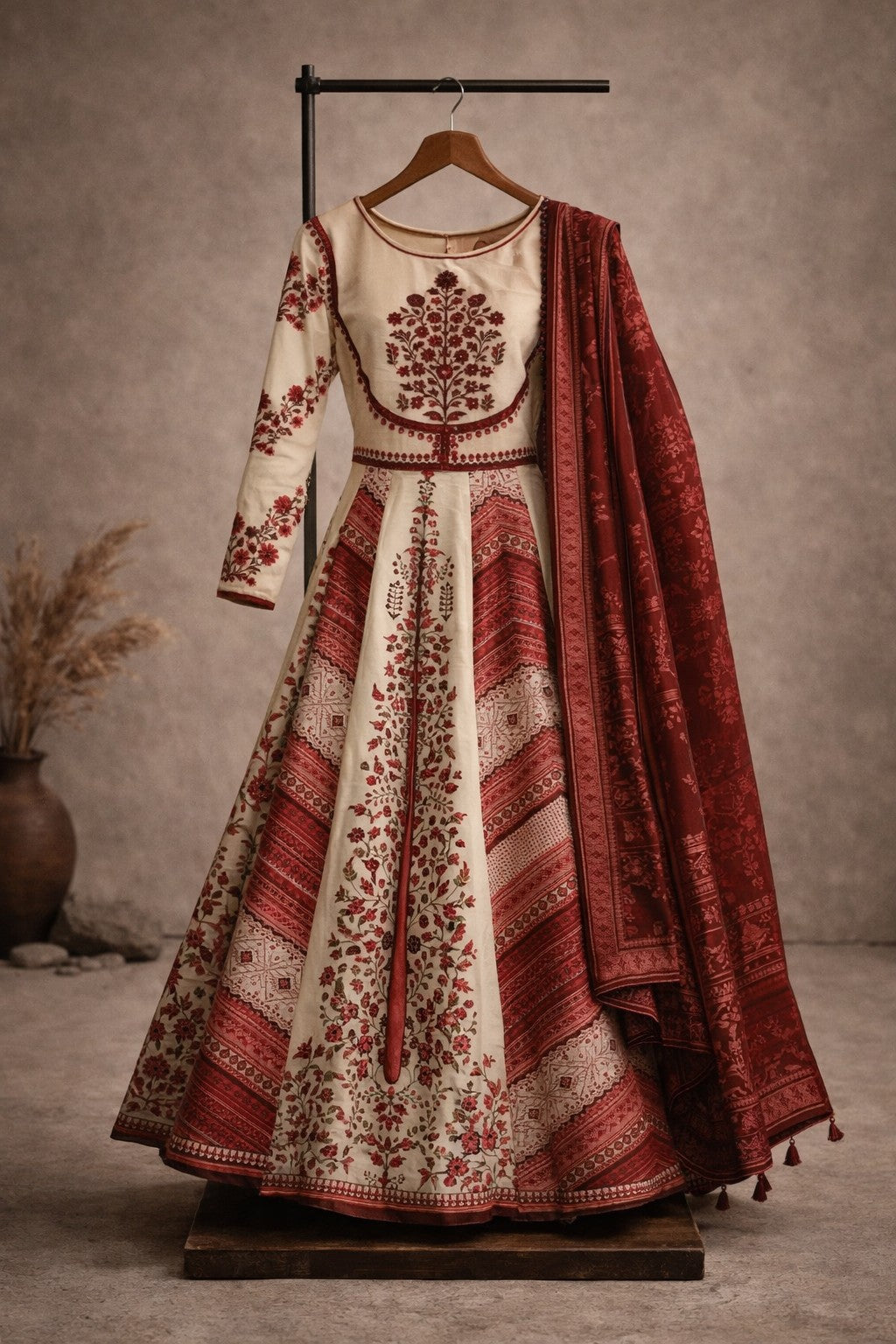 Red Anarkali printed only Frock set