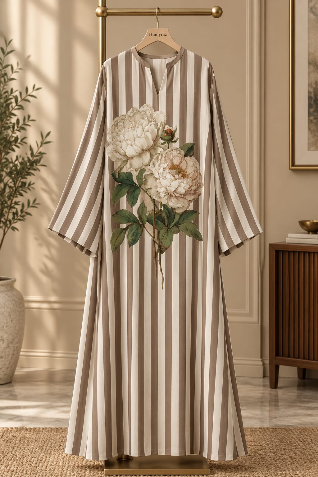 Floral bunch lines printed kaftan shirt
