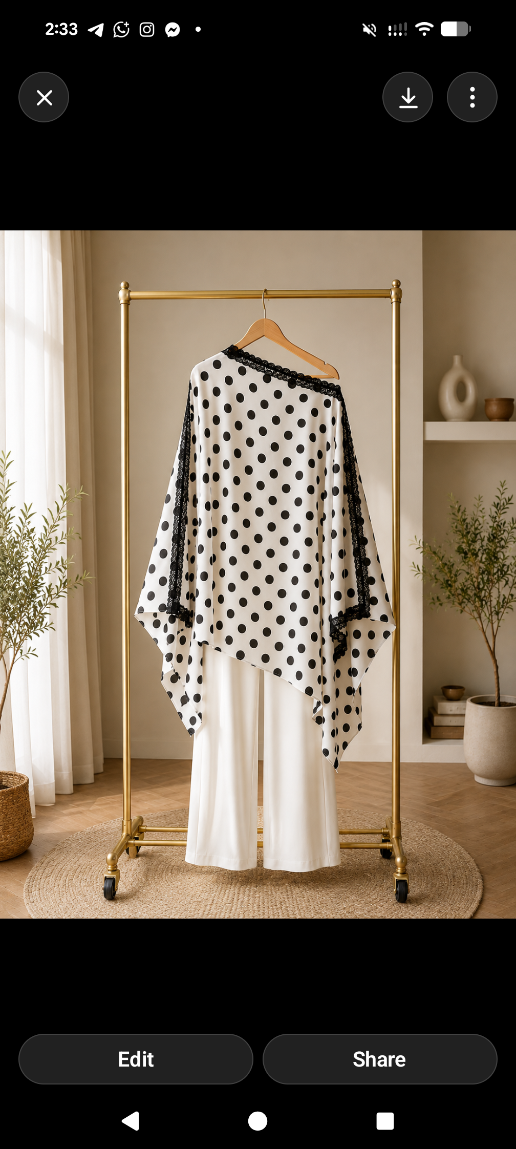 Black Base + White Polka Dot + White Lace Kaftan Set