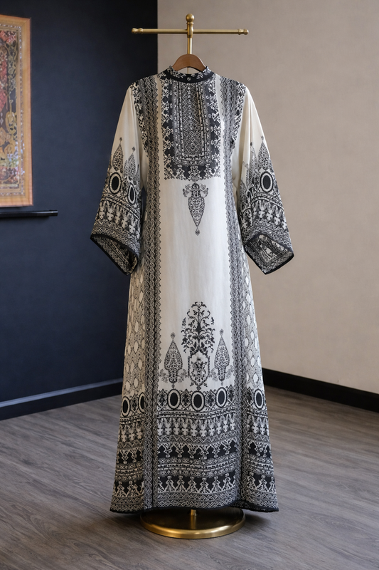 Black and egg-white kaftan Shirt 2(printed only)