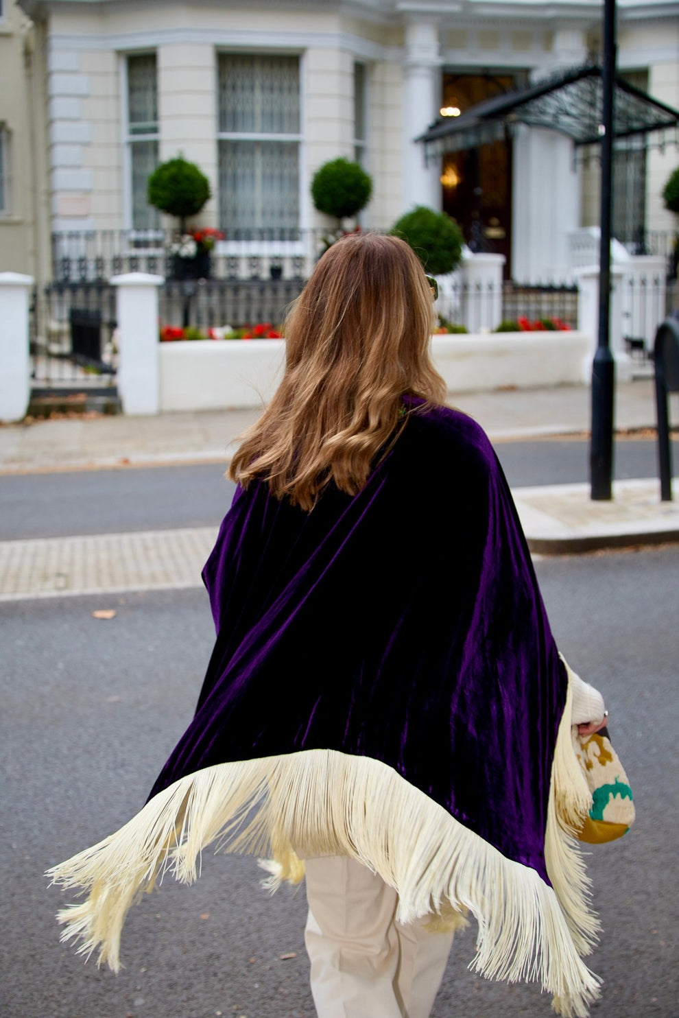 Purple Fringy Cape Kaftan Velvet
