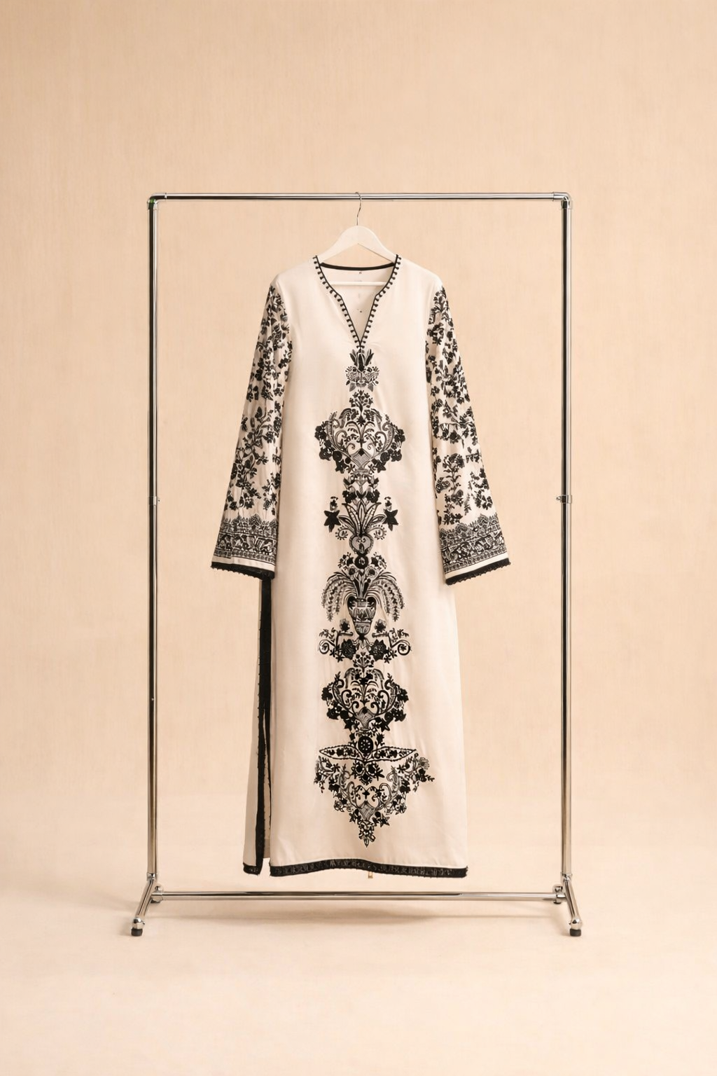 Black and white kaftan Shirt(printed only)