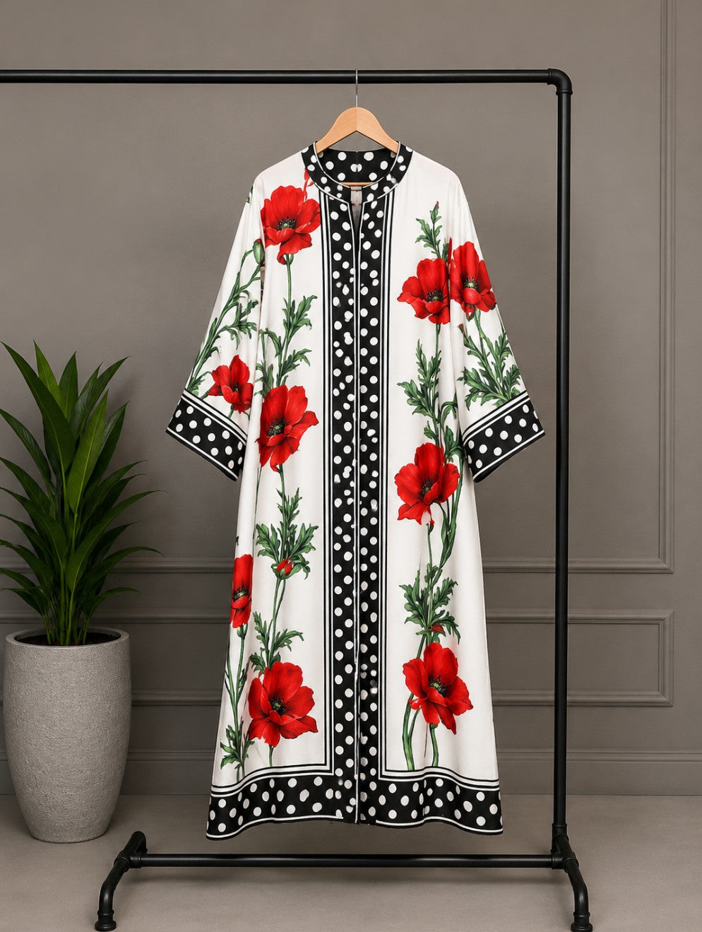 Red Floral dots Kaftan Shirt