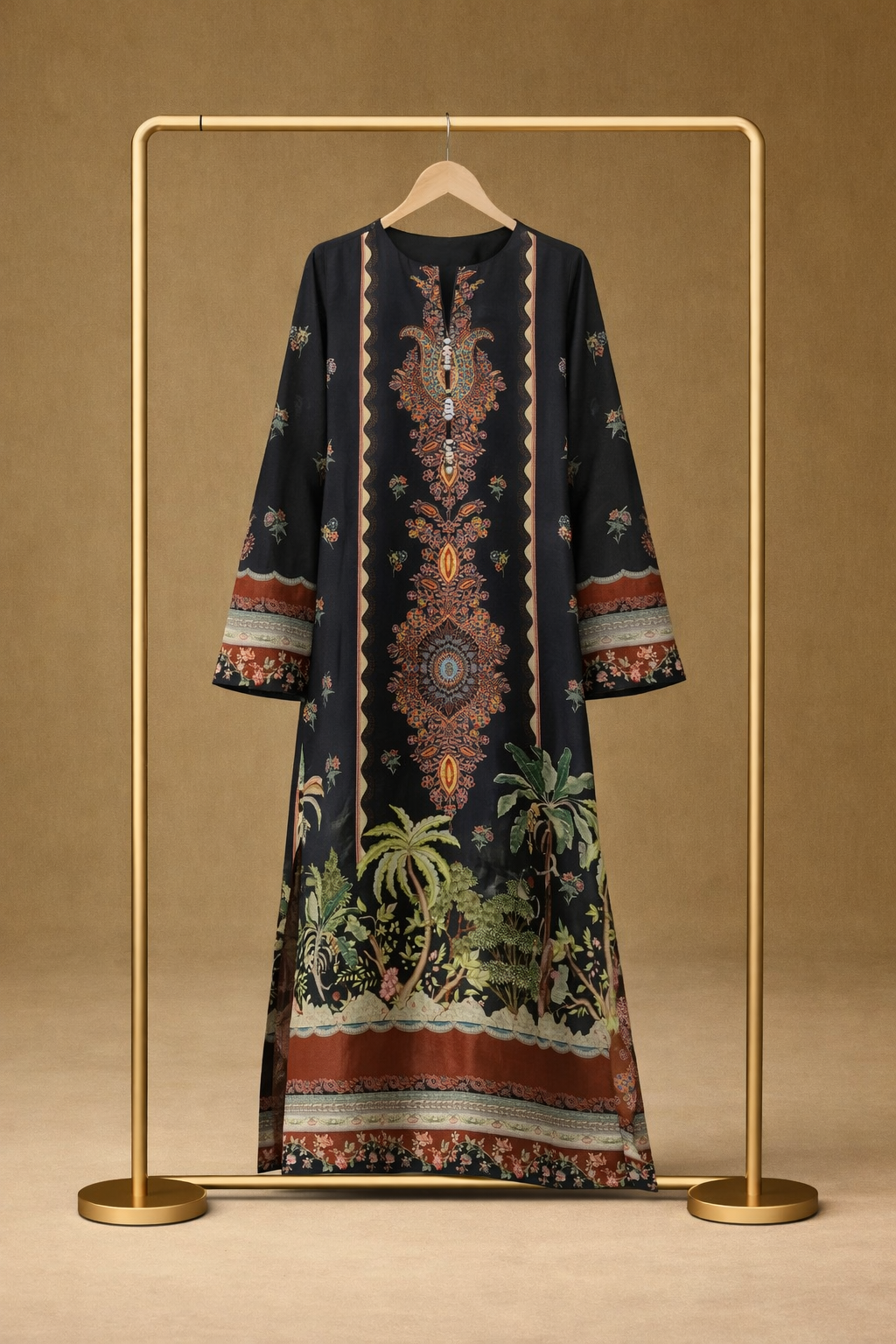 Black Tropical Kaftan Shirt