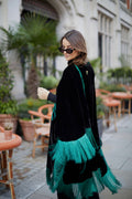 Black Green Fringy Cape Kaftan Velvet