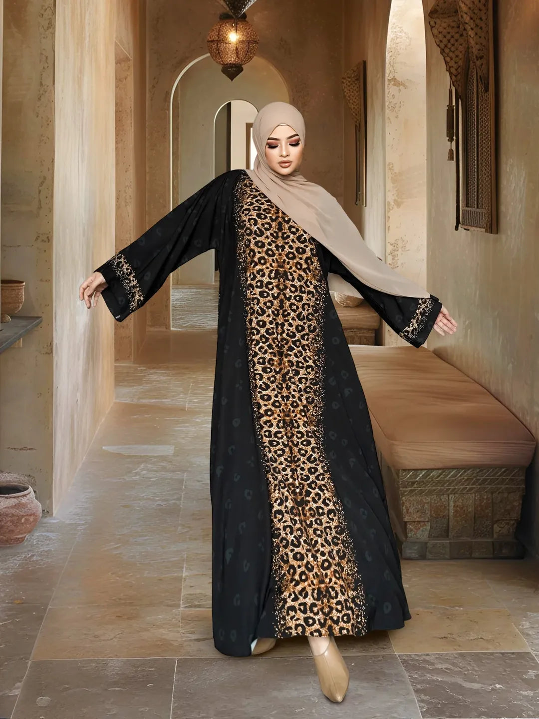 Cheetah Black Abaya