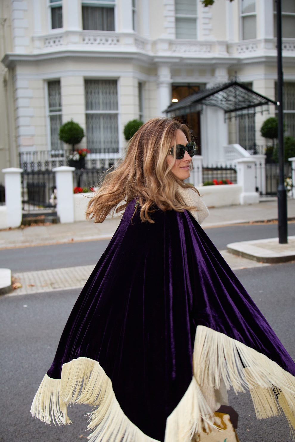 Purple Fringy Cape Kaftan Velvet