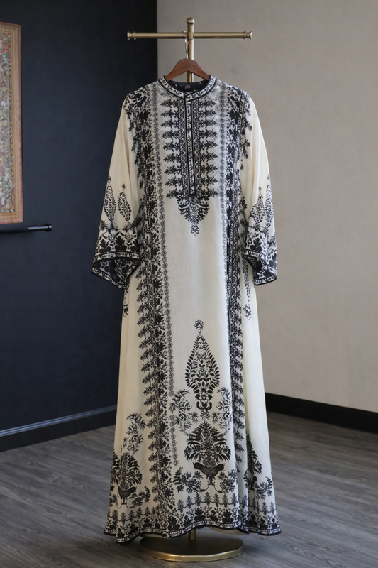 Black and egg-white kaftan Shirt 1(printed only)