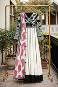 White Black Anarkali printed plus lace  Frock set