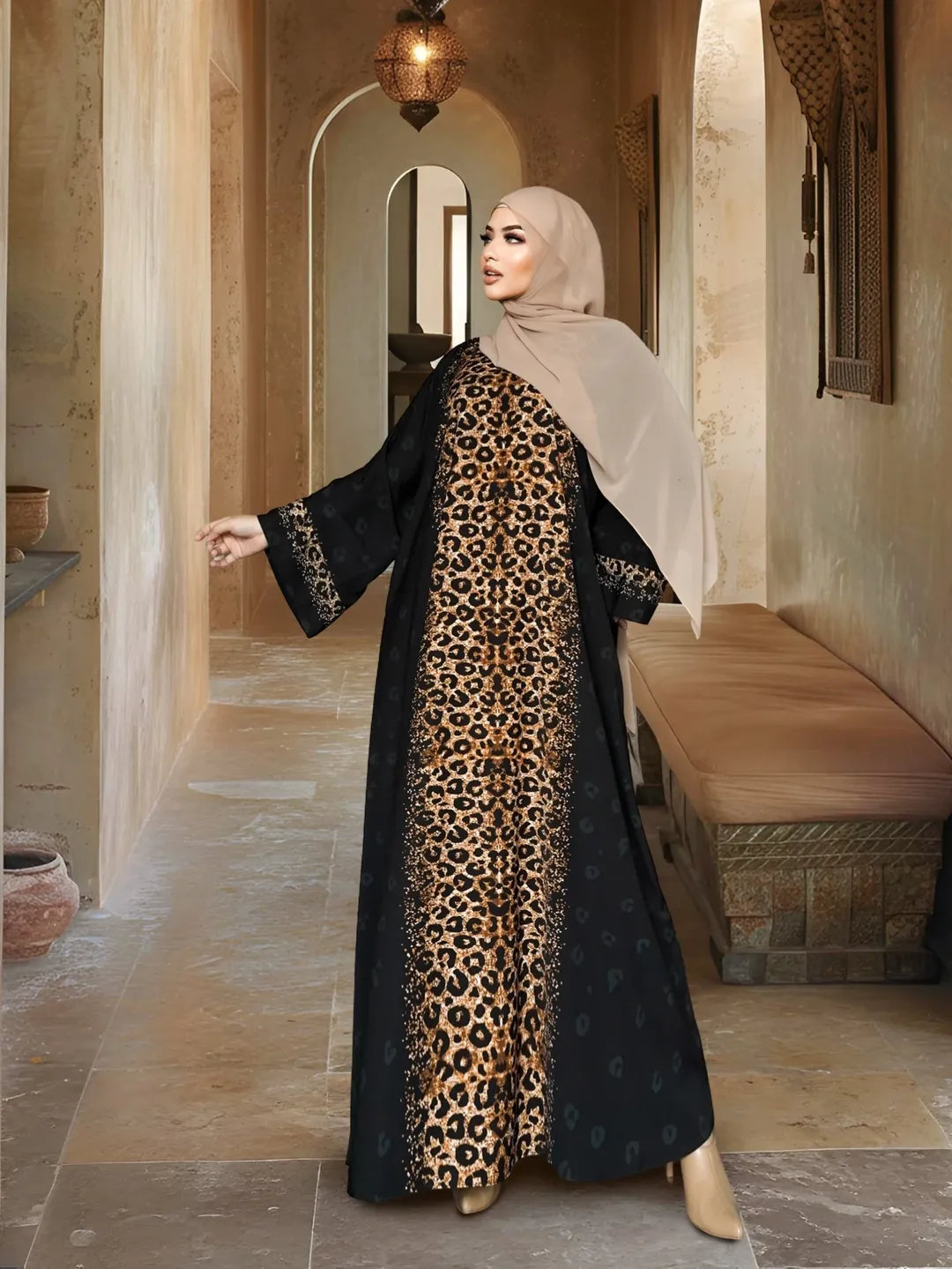 Cheetah Black Abaya
