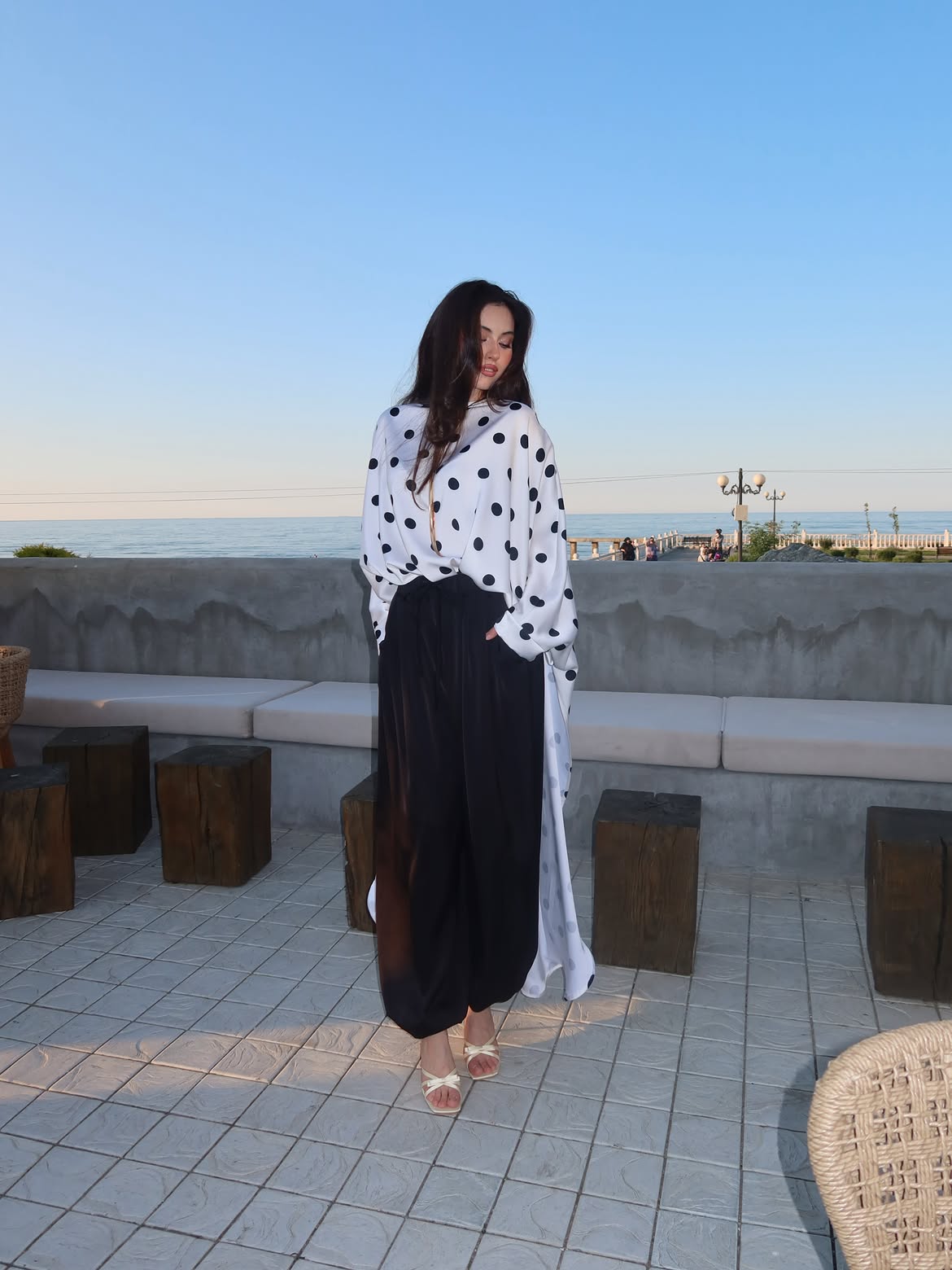 Polka Dots kaftan with Balloon Pants Set