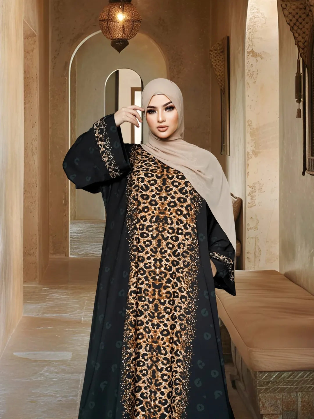 Cheetah Black Abaya