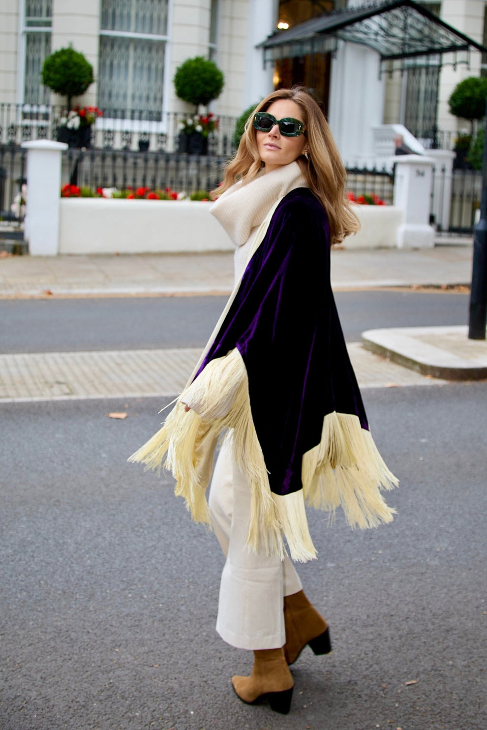 Purple Fringy Cape Kaftan Velvet