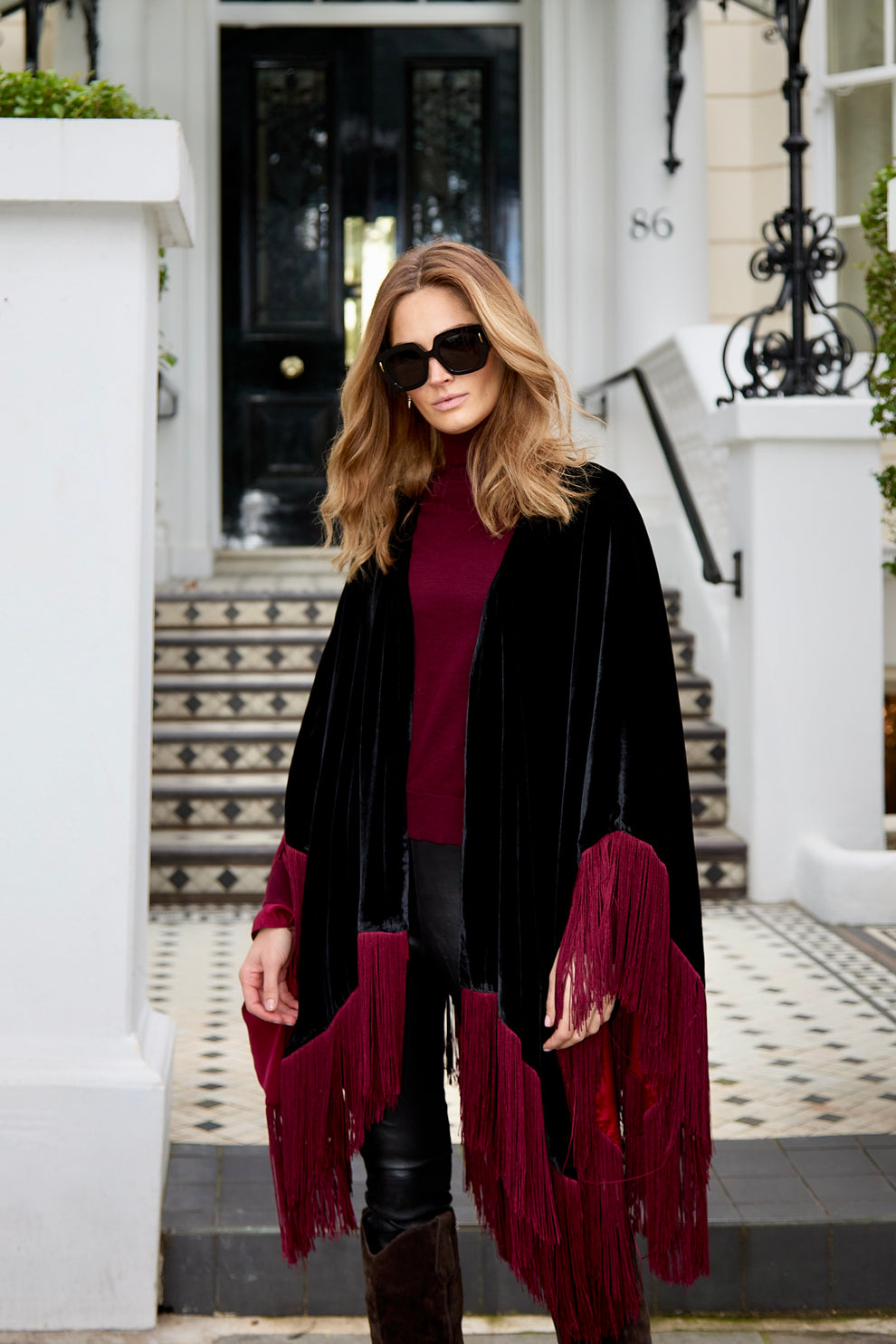 Black Red Fringy Cape Kaftan