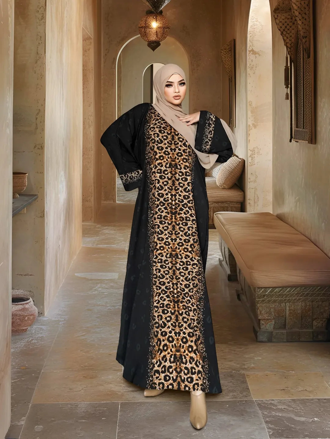 Cheetah Black Abaya