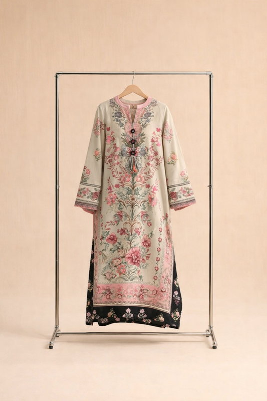 Pink Black Floral Kaftan Shirt