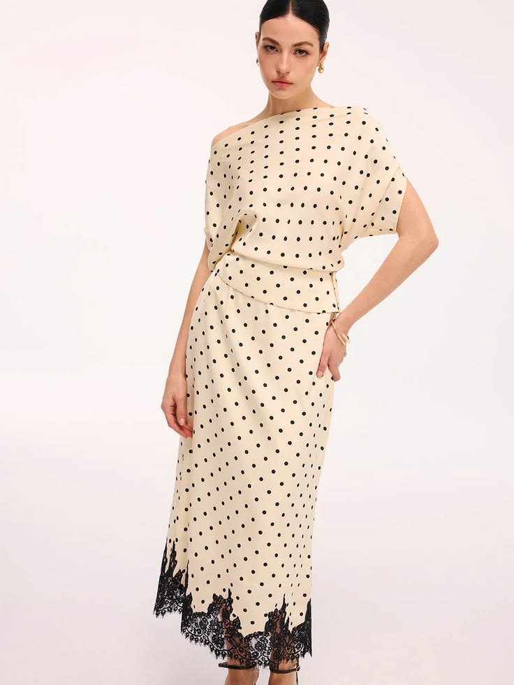 Polka Dot + Lace Kaftan Set