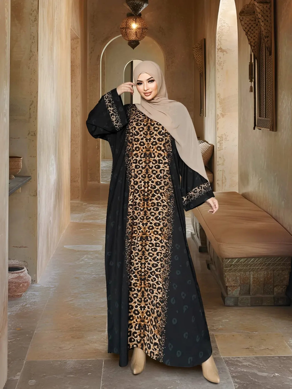 Cheetah Black Abaya