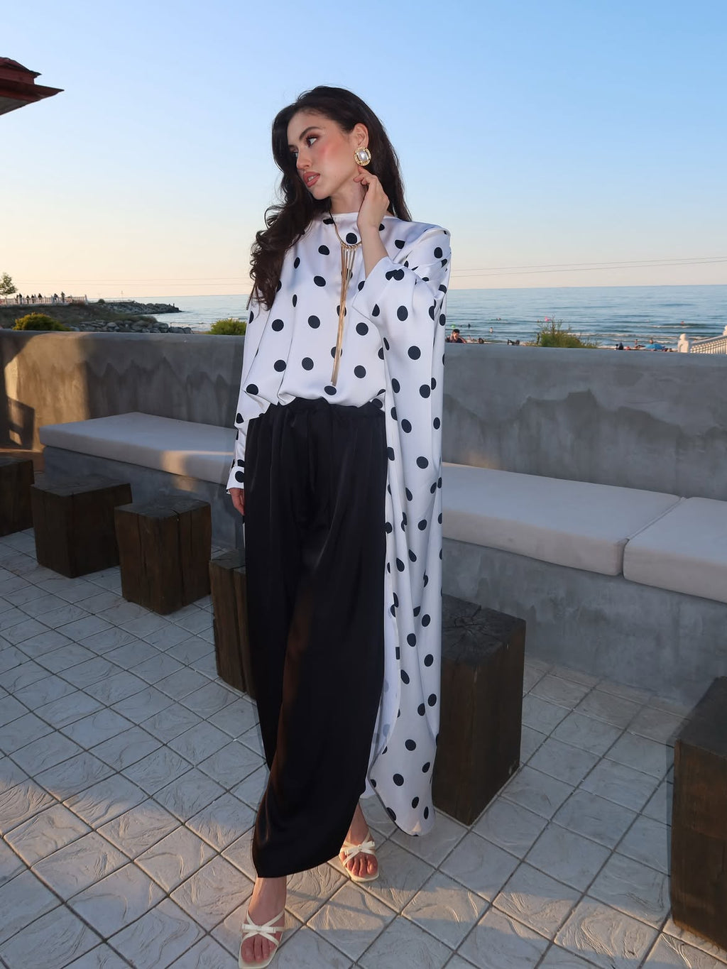 Polka Dots kaftan with Balloon Pants Set