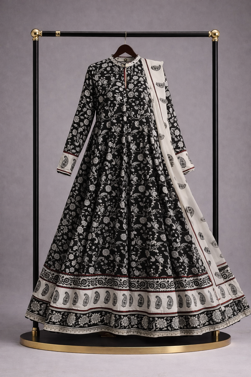 Black N White Printed Frock set