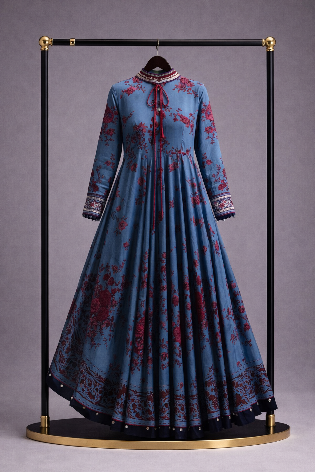 Blue Maroon Printed Frock set