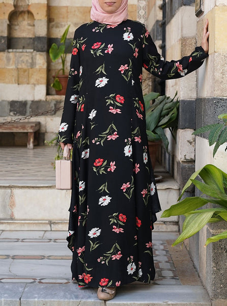 Black Floral Abaya HAC-0023